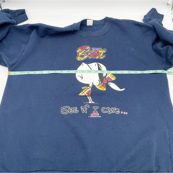 Vintage 90s 1995 Total Brat See If I Care Sweatshirt Navy Blue Crewneck Size XL - Picture 8 of 9